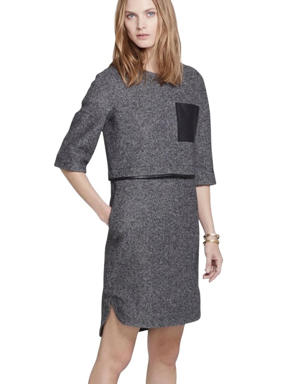 Madewell Leather Pocket Installation Shirt Tail Dress Wool Viscose Rayon Medium
